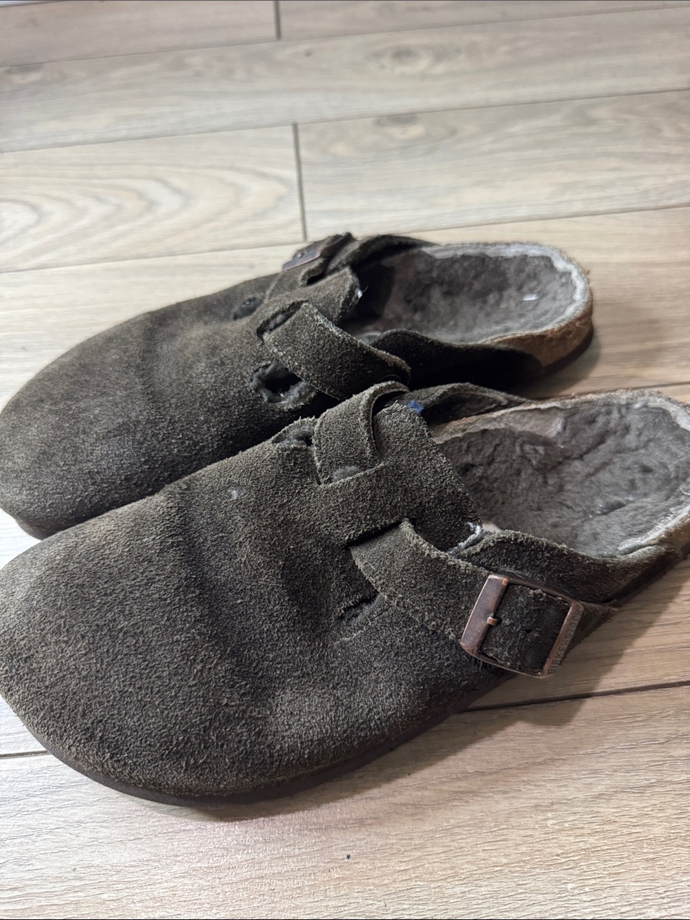 Birkenstock Suede Slip-On Clogs in Dark Brown